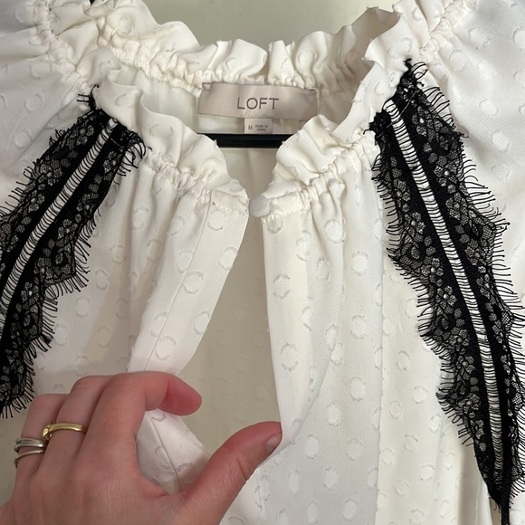 Loft Peasant Blouse Sheer Black Lace Bell Sleeve - Picture 6 of 15